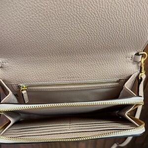 Tory Burch Pebbled Light Blush Crossbody Wallet with Gold Hardware